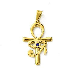 Капри Синий Вакуумное покрытие pvd 304 подвески из нержавеющей стали, со стразами, Очарование египетского креста "глаз Гора", Капри синий, 32x20x2.5 мм, отверстие : 7.5x3.5 мм