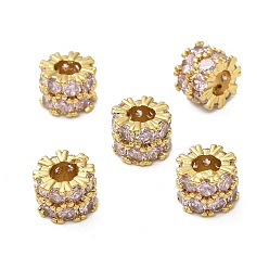 Лиловый Латунные микро проложить кубического циркония бусы, колонка, реальный 18 k позолоченный, сирень, 7.5x5.5 мм, отверстие : 3.5 мм