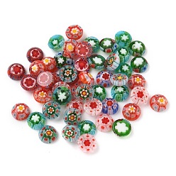 (52) Непрозрачная лаванда Кабошонов ручной работы бусины, плоские круглые с цветочным узором, разноцветные, 8x3.5 мм