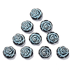 Black Opaque Acrylic Beads, Metal Enlaced, Rose, Black, 13.5x14x4.5~5mm, Hole: 1.6mm, about 950pcs/500g