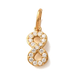 Oro 304 dijes de circonita cúbica transparentes micro pavé de acero inoxidable, dijes con el símbolo del infinito, revestimiento de iones (ip), dorado, 11.5x5.5x3 mm, agujero: 4x2.5 mm