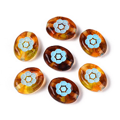 Сиена Окрашенные прозрачные акриловые бусины, Имитация янтаря, овальные с цветком, цвет охры, 14x11x5 мм, отверстие : 1.6 мм, Около 961 шт / 500 г