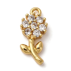 Настоящее золото 18K Латунные микро проложить кубического циркония подвески, стойки покрытие, цветок, долговечный, без кадмия и без свинца, реальный 18 k позолоченный, 15x7x3 мм, отверстие : 1.2 мм