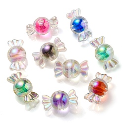 Mixed Color UV Plating Rainbow Iridescent Acrylic Beads, Two Tone Bead in Bead, Candy, Mixed Color, 15.5x29x15mm, Hole: 3mm