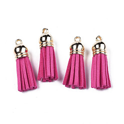 Камелия Искусственные замши кисточкой подвесные украшения, с концами пластмассового шнура ccb, золотой свет, камелия, 33~35x10 мм, отверстие : 2.5 мм