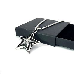 Нержавеющая Сталь Цвет Мужские панк-ожерелья из нержавеющей стали с подвеской в виде звезды, цвет нержавеющей стали, 23.62 дюйм (60 см)