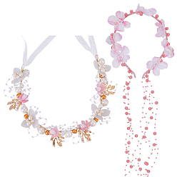 Pink 1резинки для волос из искусственного жемчуга, цветок, с 1 пластиковыми повязками на голову с имитацией жемчуга, розовые, 530~1215 мм, 1 шт / стиль