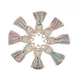 Разноцветный Хлопчатобумажная нить кисточка большие подвесные украшения, с металлическим шнуром и фурнитурой из сплава, долговечный, рыба, красочный, 59~62x20~30x5 мм, отверстие : 2 мм