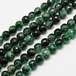Dark Green Natural Malaysia Jade Bead Strands, Faceted Round Dyed Beads, Dark Green, 8mm, Hole: 1mm, about 46pcs/strand, 14.5 inch
