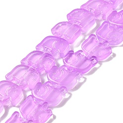 Orchid Transparent Glass Beads Strands, Elephant, Orchid, 10x12x3mm, Hole: 1mm, about 45~48pcs/strand, 14~14.5 inch(36~37cm)