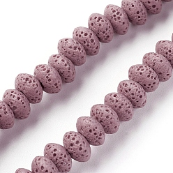 Pale Violet Red Natural Lava Rock Beads Strands, Dyed, Rondelle, Pale Violet Red, 9x5~5.5mm, Hole: 2mm, about 37 pcs/Strand, 7.87 inch(20cm)