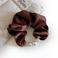 Сиена Бархат с пластиковыми жемчужинами для волос, для девочек или женщин, резинка для волос / резинки для волос, цвет охры, 110 мм