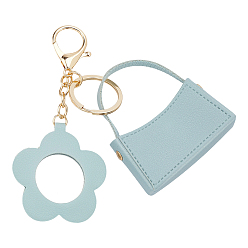 Светло-Синий 1Портативная сумка-брелок из искусственной кожи для ПК, с цветочным зеркалом, золотые, голубой, 70x65 мм