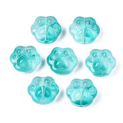 Dark Turquoise Transparent Spray Painted Glass Beads, Bear Paw, Dark Turquoise, 13.5x15x8.5mm, Hole: 1mm