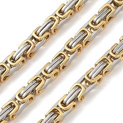Golden & Stainless Steel Color 201 Stainless Steel Byzantine Chains, Unwelded, Golden & Stainless Steel Color, 6x6mm