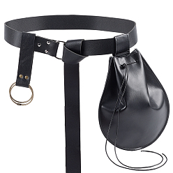 Черный Поясная сумка из искусственной кожи Viking, с кольцом сплава, с прямоугольным кулоном из искусственной кожи в средневековом стиле, чёрные, 278 мм