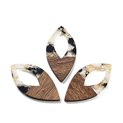 Черный Подвески из орехового дерева, смола и золотая фольга, овальные, чёрные, 47.5x24x3.5 мм, отверстие : 2 мм