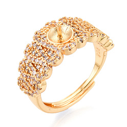 Настоящее золото 18K Латунные микрофибровые кубические цирконии чашки колец оправы, регулируемые настройки колец для полупросверленных бусин, без кадмия, без никеля и без свинца, реальный 18 k позолоченный, 10 мм, внутренний диаметр: 17 мм, штифты : 0.8 мм