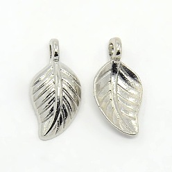 Платина Сплавочные подвески тибетского стиля, лист, без свинца и без кадмия, платина, 14x7x2.5 мм, отверстие : 1.5 мм