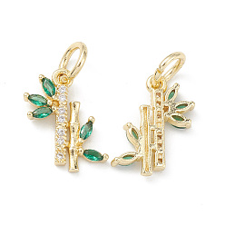 Настоящее золото 14K Подвески из циркония с покрытием из латуни, с целью перехода в кольце, без кадмия и без свинца, долговечный, бамбуковый шарм, реальный 14 k позолоченный, 14x12x2 мм, отверстие : 4 мм