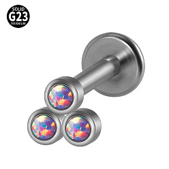 Треугольник G23 титановые безрезьбовые лабреты, с имитацией опал, цвет нержавеющей стали, треугольные, 6 мм, штифты : 1.2 мм