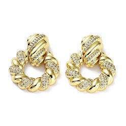 Real 16K Gold Plated Brass with Cubic Zirconia Pendants, Cadmium Free & Lead Free, Ring, Real 16K Gold Plated, 31x24.5x4.5mm, Hole: 5x2mm