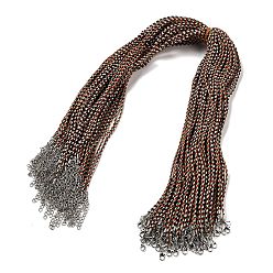 Черный 2Мм плетеное круглое ожерелье из полихлопкового шнура с застежками-лобстерами из сплава и железными концевыми цепями, платина, чёрные, 24.69 дюйм (62.7 см)