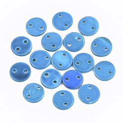 Sky Blue Spray Paint Freshwater Shell Links connectors, Flat Round, Sky Blue, 10x2mm, Hole: 1.4mm