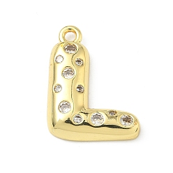 Letter L Латунные микропаве прозрачные подвески с фианитом, без кадмия и без свинца, долговечный, стойки покрытие, реальный 18 k позолоченный, Письмо L, 21.5x17x4 мм, отверстие : 1.8 мм