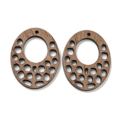 Oval Деревянные подвески из ореха, кокосового коричневый, овальные, 35.5x27x2.6 мм, отверстие : 2 мм