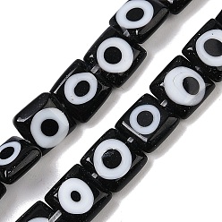 Черный Ручной сглаза бусины бисер нитей, квадратный, чёрные, 7.5~8x7.5~8x3 мм, отверстие : 0.6 мм, около 48 шт / нитка, 14.37~14.53'' (36.5~36.9 см)