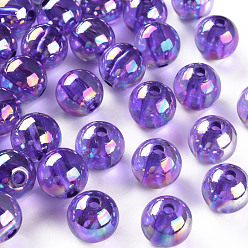 Сине-фиолетовый Прозрачные акриловые бусины, с покрытием AB цвета, круглые, синий фиолетовый, 12x11 мм, отверстие : 2.5 мм, Около 566 шт / 500 г