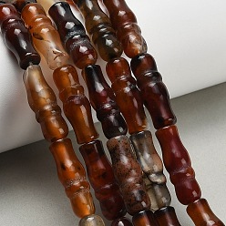 Седло Коричневый Природный агат бисер нитей, окрашенная и подогревом, бамбуковая форма, седло коричневый, 25x8~8.5 мм, отверстие : 1.5 мм, около 16 шт / нитка, 15.75'' (40 см)
