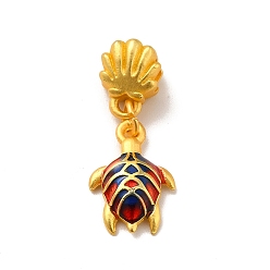 Red Rack Plating Alloy Enamel European Dangle Charm, Large Hole Pendant, Cadmium Free & Lead Free, Tortoise with Shell, Matte Gold Color, Red, 25mm, Tortoise: 15x10.5x3.5mm, Hole: 4mm