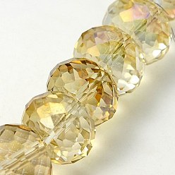 Мокасин Гальванические стеклянные бусины, с покрытием цвета радуги, граненые, рондель, мокасин, 16x10 мм