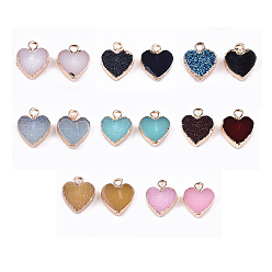 (52) Непрозрачная лаванда Подвески из гальванических смол, с железной фурнитурой, сердце, золотой свет, разноцветные, 15x12x3.5~4 мм, отверстие : 1 мм