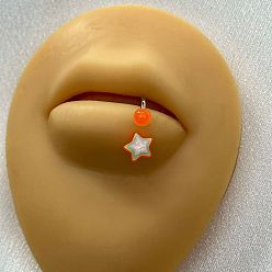 Звезда 316Хирургическая нержавеющая сталь с акриловыми светящимися кольцами для губ, цвет нержавеющей стали, оранжевые, звезда, внутренний диаметр: 10 мм, штифты : 1.2 мм, Руководитель: 4 mm