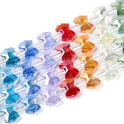 (52) Непрозрачная лаванда Гальванизируйте прозрачное стекло бисер нитей, галстук-бабочку, граненые, разноцветные, 7x10x3~4 мм, отверстие : 0.7~0.8 мм, около 41~42 шт / нитка, 15.75~16.14 дюйм (40~41 см)