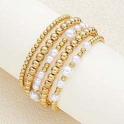 Золотой 5шт ccb круглые тянущиеся браслеты из бисера, золотые, 190~205 мм