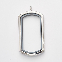 Платина Сплав магнитный медальон большие подвески, со стеклом, прямоугольные, платина, 57x29x7 мм, отверстия: 3.5 мм, Внутренняя мера: 43x20 мм