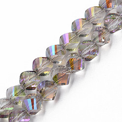 Violet Electroplate Transparent Glass Beads Strands, Faceted, Nuggets, Violet, 8x7mm, Hole: 1.4mm, about 68~70pcs/strand, 18.89~19.68 inch(48~50cm)