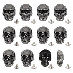 Черный Цвет Металла 12шт. декоративные заклепки из сплава, с железным винтом, для поделок багажа и аппаратных принадлежностей, череп, металлический черный , 35x25.5x13 мм