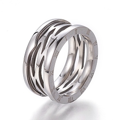 Stainless Steel Color Non-Tarnish 304 Stainless Steel Finger Rings, Ring with Roman Numerals, Stainless Steel Color, Size 6~9, 16~19mm