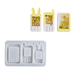 White DIY Rabbit & Phone Shaker Molds, Silicone Quicksand Molds, Resin Casting Molds, For UV Resin, Epoxy Resin Craft Making, White, 146x95x12mm, Inner Diameter: 7~75x3~50.5x5~10mm