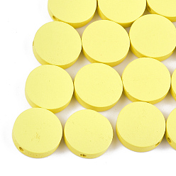 Jaune Perles en bois naturel, teint, plat rond, jaune, 15x4.5mm, Trou: 1.2mm