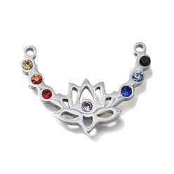 Stainless Steel Color 304 Stainless Steel Rhinestone Pendants, Lotus Flower Charms, Stainless Steel Color, 19x27x2.5mm, Hole: 1.6mm