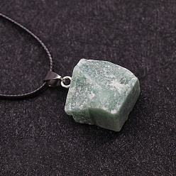 Зеленый Авантюрин Натуральный зеленый авантюрин необработанные грубые самородки кулон ожерелье, черные кожаные шнуры-ожерелья для женщин, 17.72 дюйм (45 см)