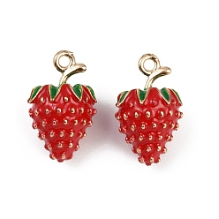 Клубника Подвески из латунного сплава, с эмалью, золотые, стойки покрытие, клубника, 19x12x12 мм, отверстие : 1.6 мм