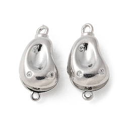 Платинированный Покрытие стойки латунь микро паве прозрачный кубический цирконий застежки коробки, без кадмия, без никеля и без свинца, в форме фасоли, Реальная платина, 15x7.5x6 мм, отверстие: 0.8 и 1.4 мм