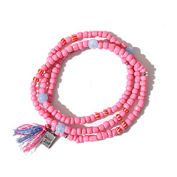 Светло-Вишневый Браслеты из стеклянных бусин для женщин, светло-вишневый, 20-7/8 дюйм (53 см)